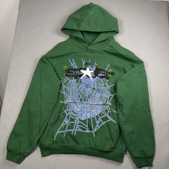 Sp5der Other - Sp5der Web Hoodie Men Medium Hunter Green Graphic Pullover Streetwear Y2K Star